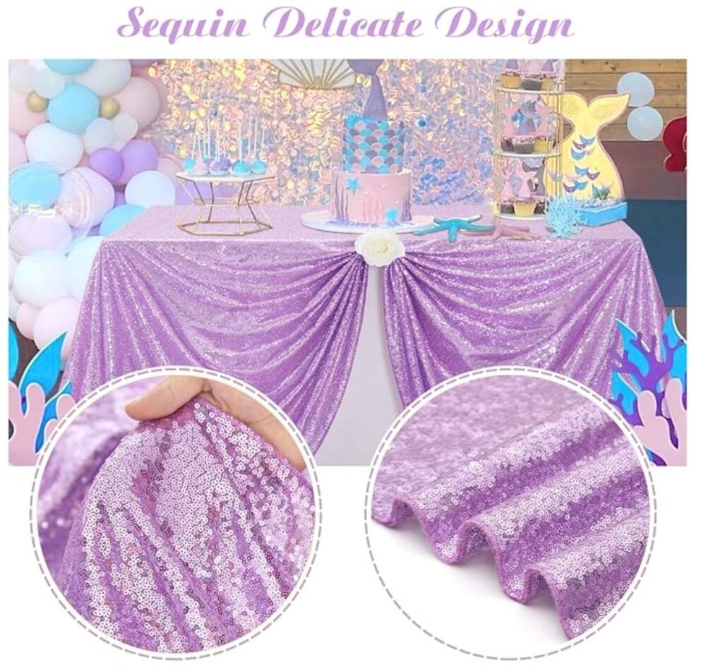 Fanqisi Lavender Sequin Tablecloth 50x102inches